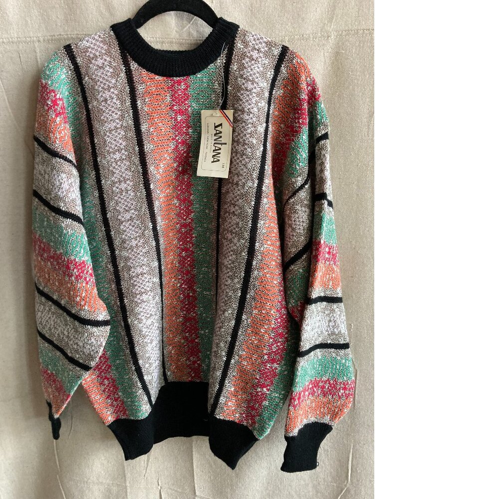 Vintage Santana Coogie Style Knit Sweater 90s Retro Grandpa Cosby Ski Pullover